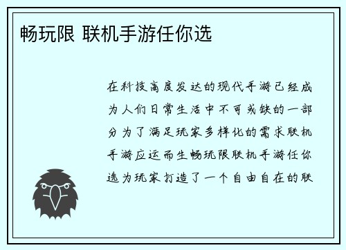 畅玩限 联机手游任你选